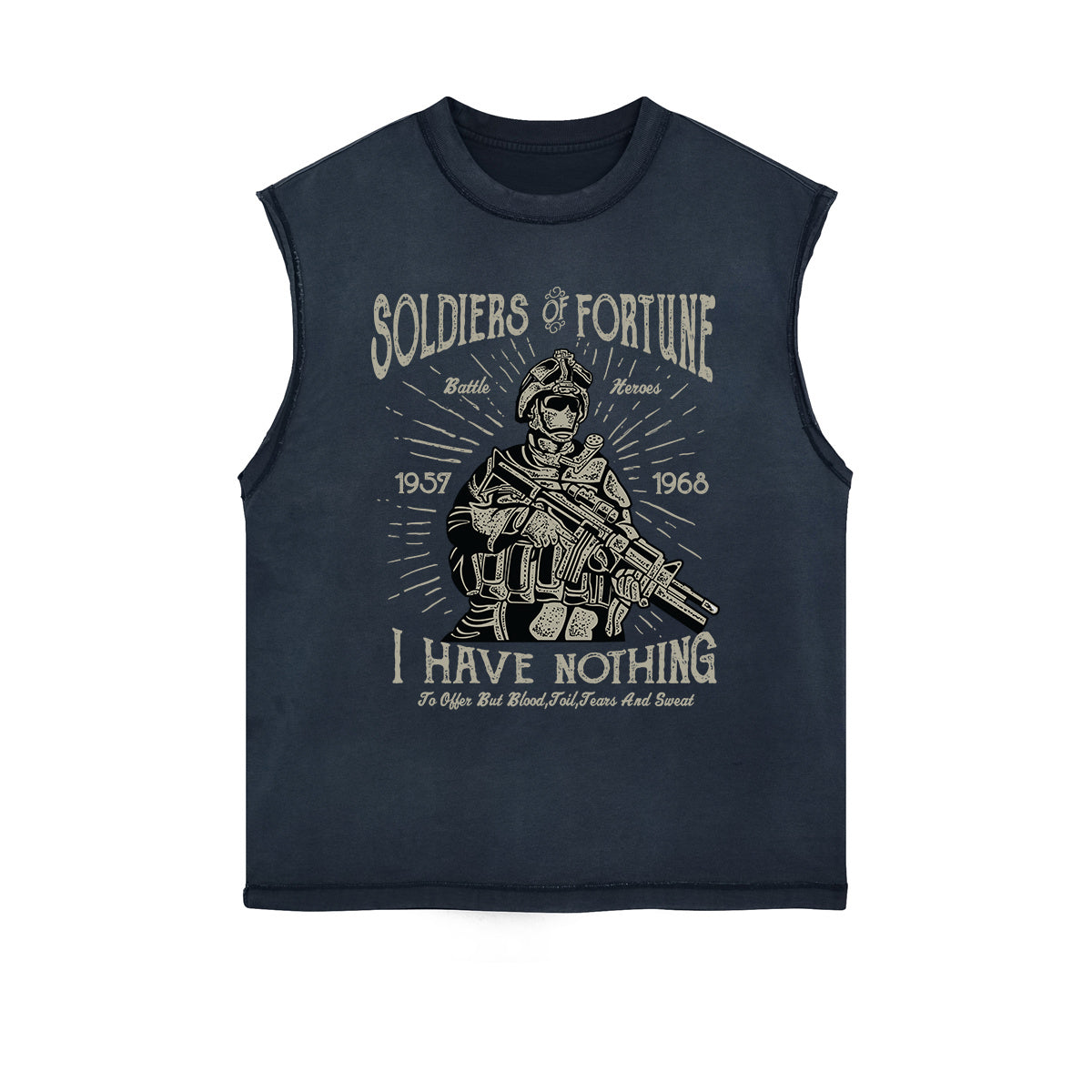 Soldiers Of Fortune Retro Graphic Sleeveless Faded Tee-INNBLAC Fashion Apparel