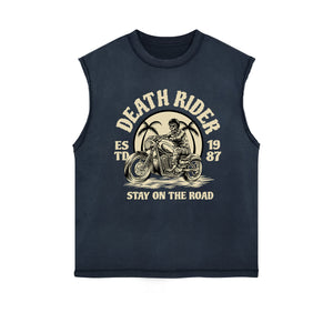 Death Rider Vintage Graphic Sleeveless Faded Tee-INNBLAC Fashion Apparel