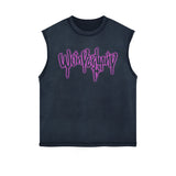 Neon Pink Graffiti Graphic Sleeveless Faded Tee-INNBLAC Fashion Apparel