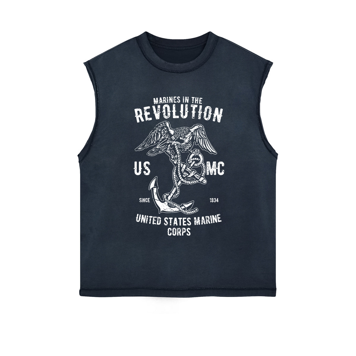 Marines Revolution Retro Sleeveless Faded Tee-INNBLAC Fashion Apparel