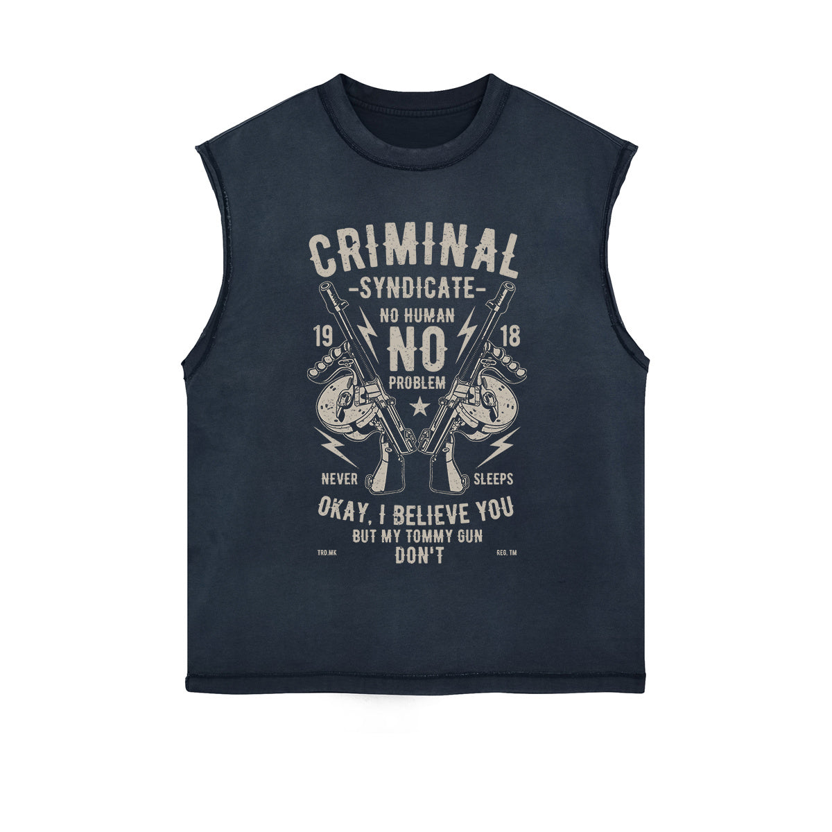 Criminal Syndicate Retro Graphic Sleeveless Faded Tee-INNBLAC Fashion Apparel