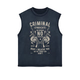 Criminal Syndicate Retro Graphic Sleeveless Faded Tee-INNBLAC Fashion Apparel