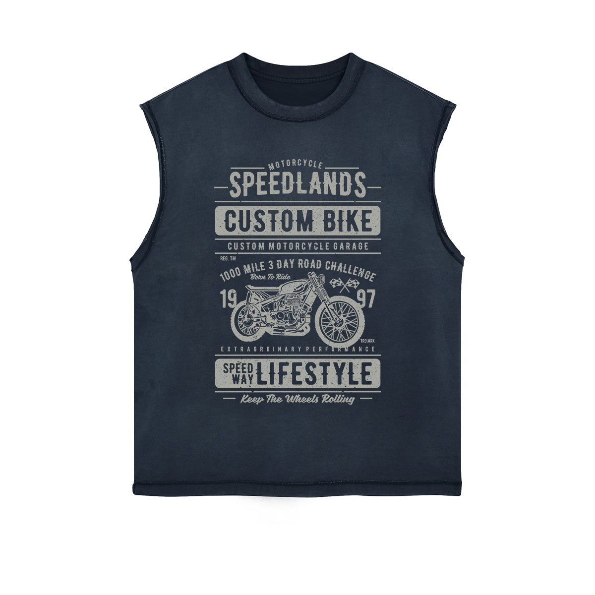 Speedlands Custom Bike Graphic Sleeveless Faded Tee-INNBLAC Fashion Apparel