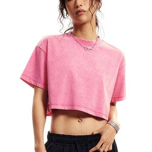 Frayed Edge Snowflake Washed Crop Top-INNBLAC Fashion Apparel