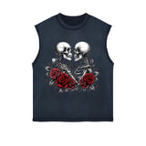 Skeletons Roses Love Valentine Sleeveless Faded Tee-INNBLAC Fashion Apparel