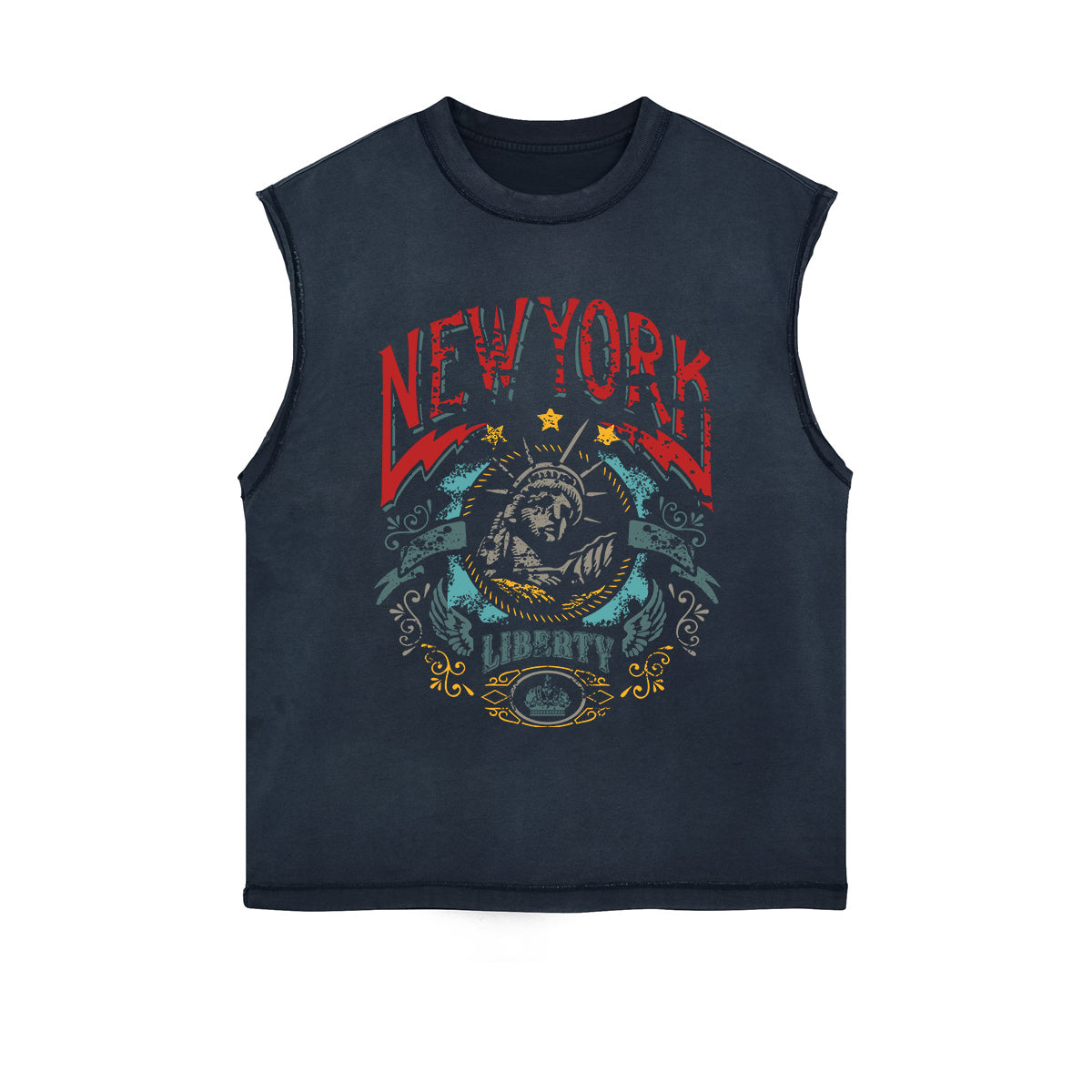 New York Lady Liberty Vintage Graphic Sleeveless Tee-INNBLAC Fashion Apparel