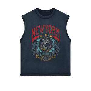 New York Lady Liberty Vintage Graphic Sleeveless Tee-INNBLAC Fashion Apparel