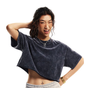 Frayed Edge Washed Baggy Crop Top-INNBLAC Fashion Apparel