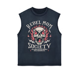 Rebel Mom Society Skull Graphic Sleeveless Faded Tee-INNBLAC Fashion Apparel