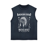 Native Warrior Graphic Sleeveless Faded Tee-INNBLAC Fashion Apparel