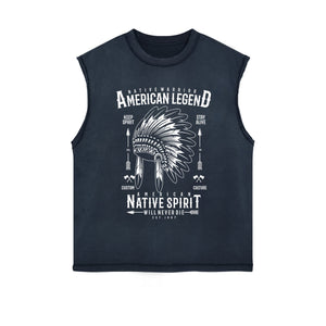 Native Warrior Graphic Sleeveless Faded Tee-INNBLAC Fashion Apparel