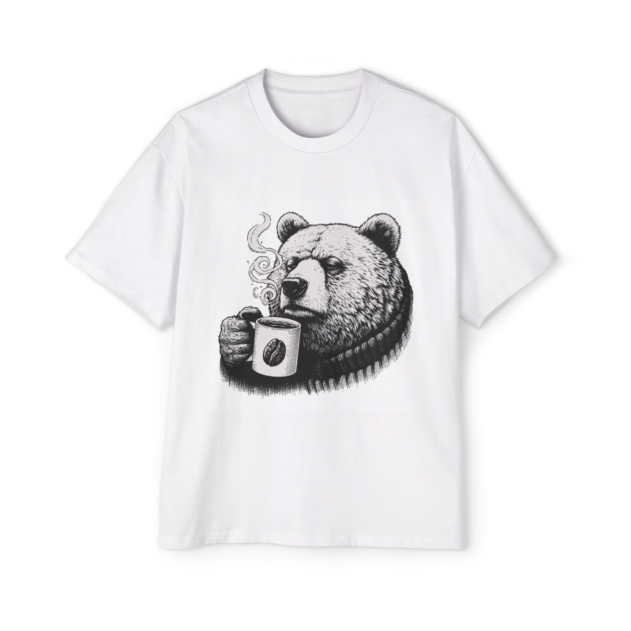 Bear With Hot Coffee Cup Graphic Tee-INNBLAC Fashion Apparel