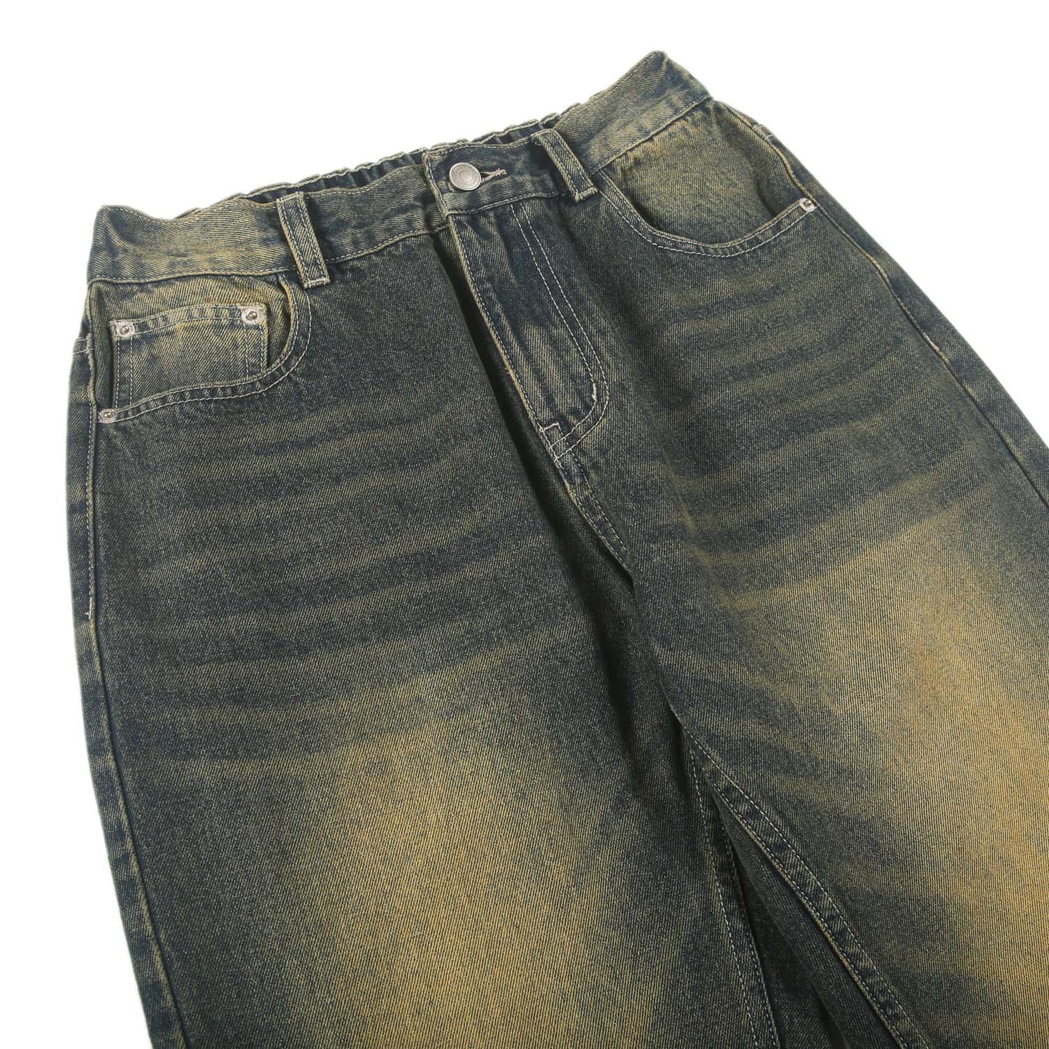 Faded Whiskers Bootcut Denim Jeans Men Baggy Wash Denim Faded Whiskers Bootcut Denim Jeans Men Baggy Wash Denim