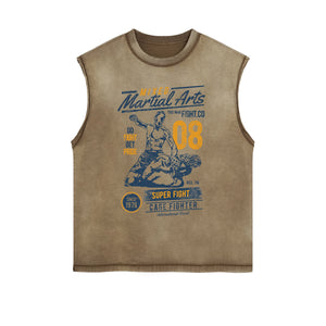 Mixed Martial Arts Retro Graphic Sleeveless Faded Tee-INNBLAC Fashion Apparel