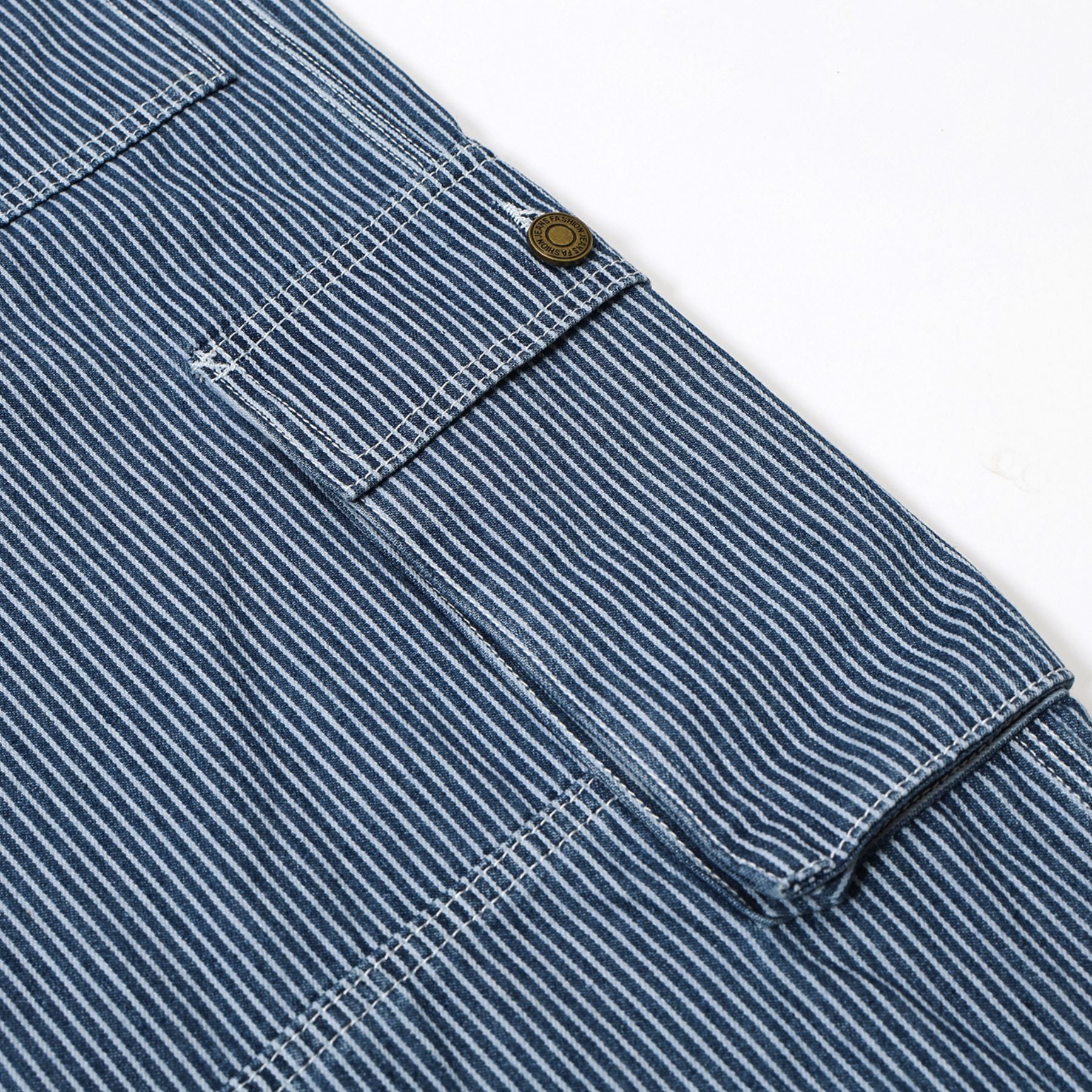 Buckle Belt Striped Denim Cargo Jeans-INNBLAC Fashion Apparel