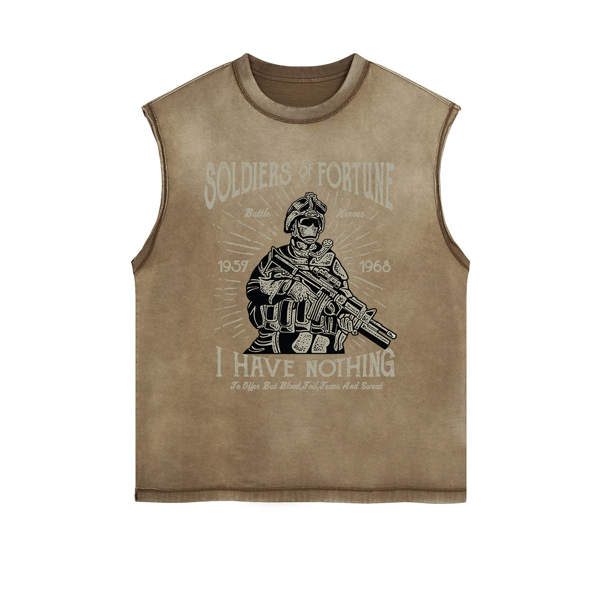 Soldiers Of Fortune Retro Graphic Sleeveless Faded Tee-INNBLAC Fashion Apparel