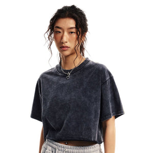 Frayed Edge Washed Baggy Crop Top-INNBLAC Fashion Apparel