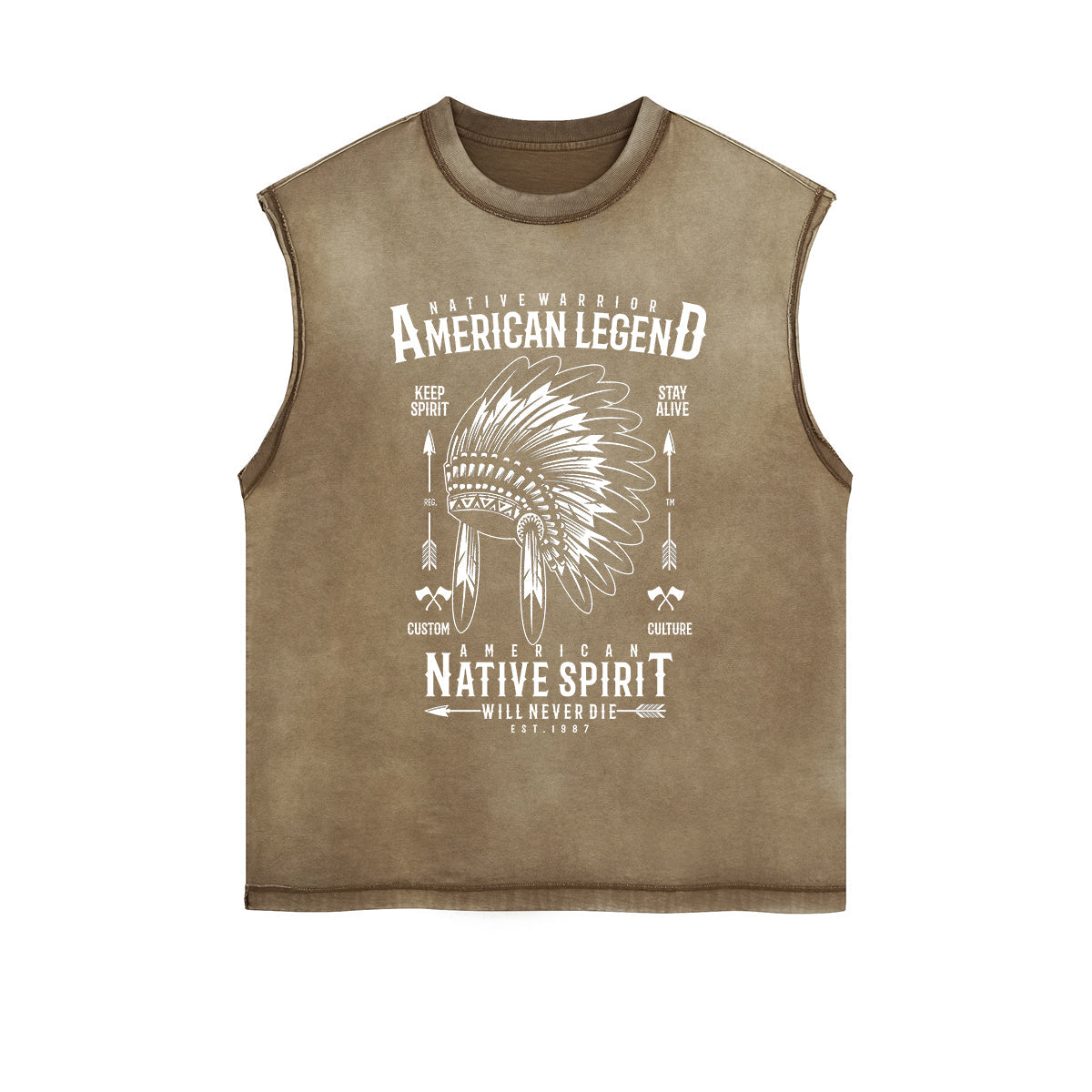 Native Warrior Graphic Sleeveless Faded Tee-INNBLAC Fashion Apparel