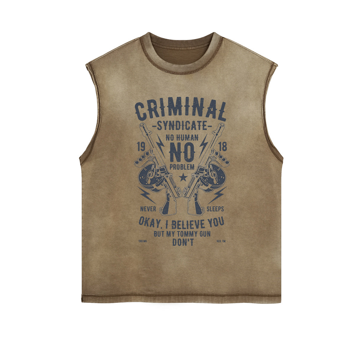 Criminal Syndicate Retro Graphic Sleeveless Faded Tee-INNBLAC Fashion Apparel