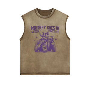 Skull Whiskey Goes In Wisdom Sleeveless Faded Tee-INNBLAC Fashion Apparel