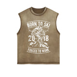 Born To Ski Retro Graphic Sleeveless Faded Tee-INNBLAC Fashion Apparel