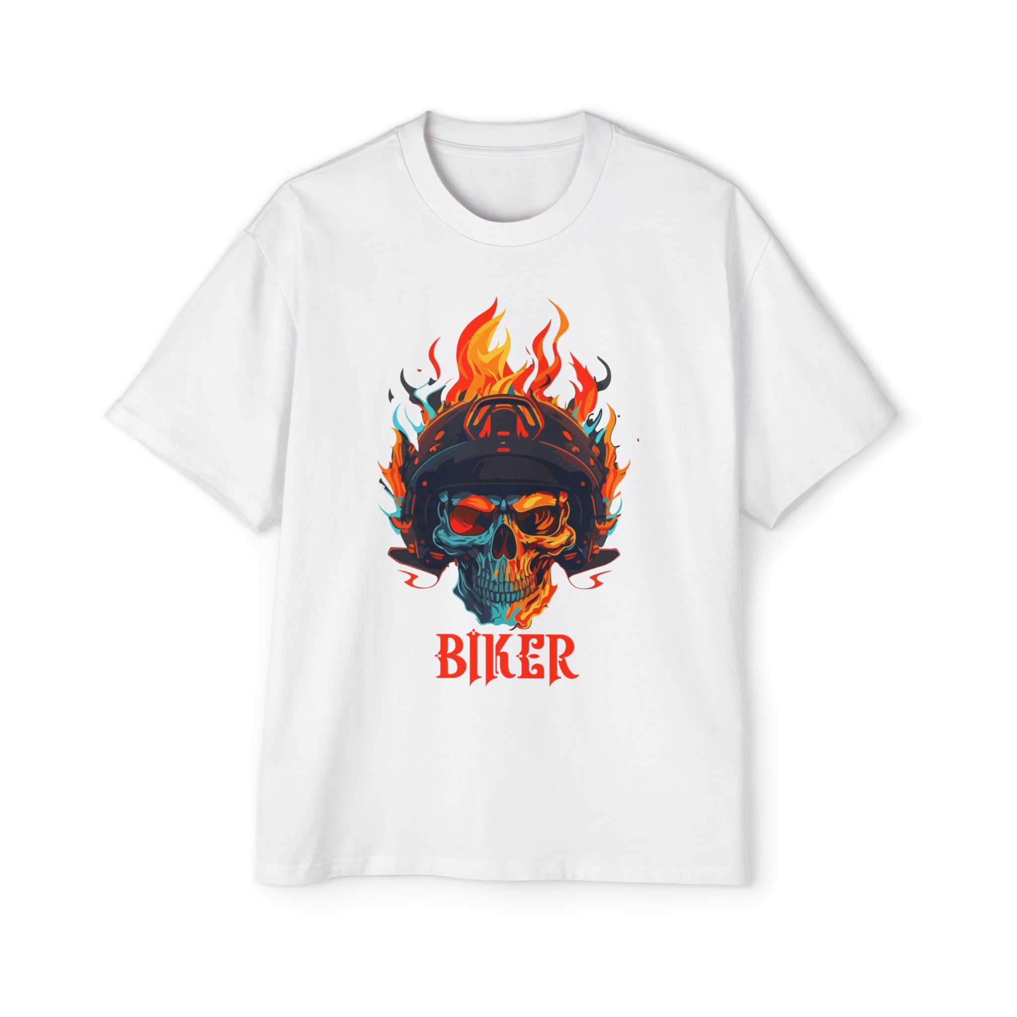 Skull Flame Biker Graphic Tee-INNBLAC Fashion Apparel