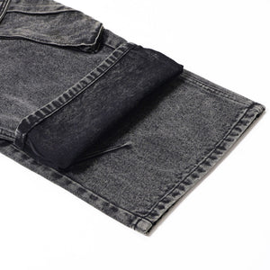 Gray Denim Wrinkles Cargo Pants-INNBLAC Fashion Apparel