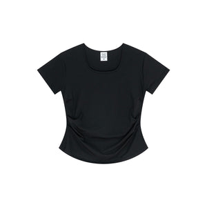 Square Neck Pleated Waist Crop Top 4.5oz-INNBLAC Fashion Apparel