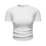 Pleated Waist Slim Crop Top-INNBLAC Fashion Apparel