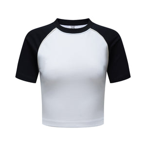 Contrast Raglan Sleeve Crop Top-INNBLAC Fashion Apparel