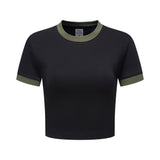 Crew Neck Contrast Colors Crop Top-INNBLAC Fashion Apparel