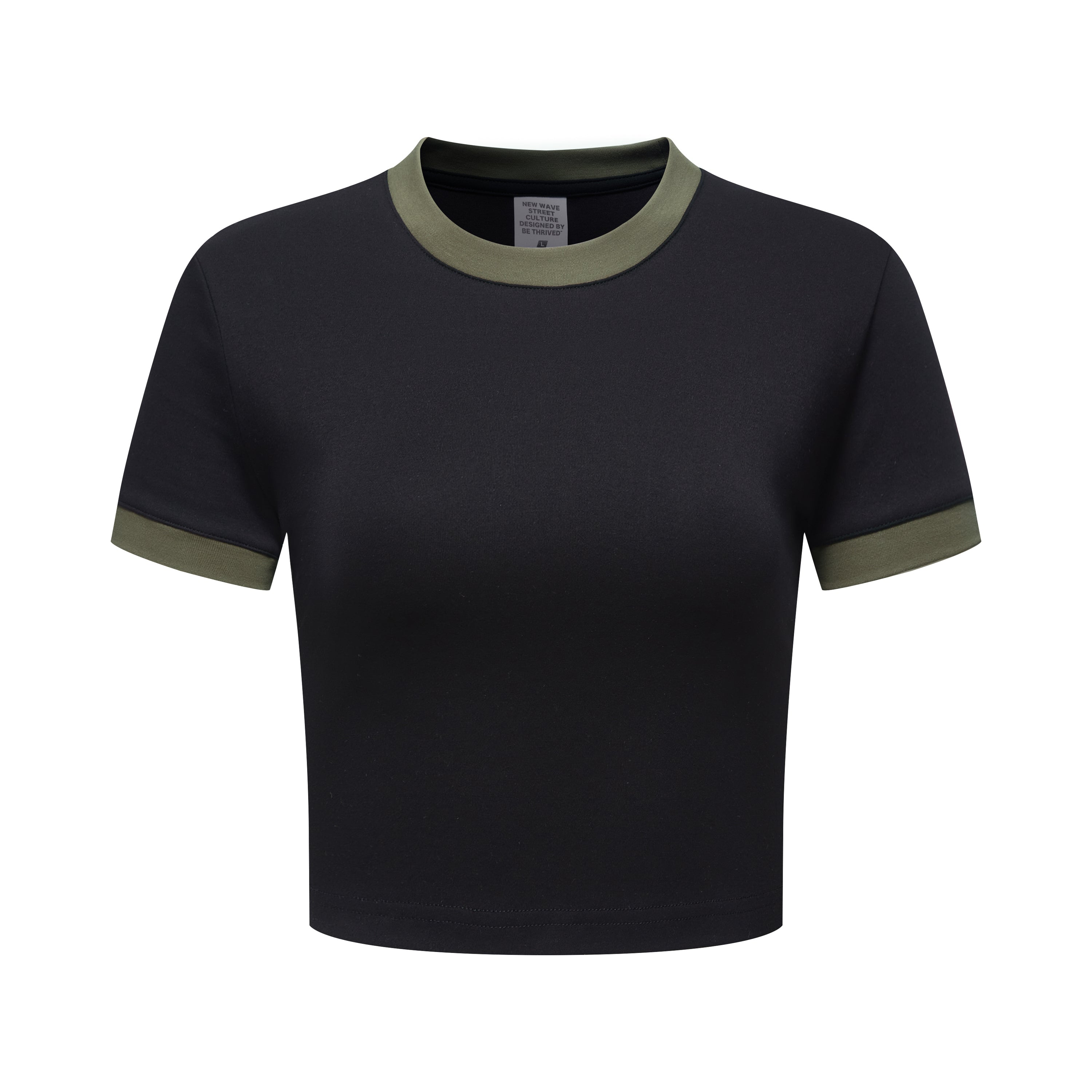 Crew Neck Contrast Colors Crop Top-INNBLAC Fashion Apparel