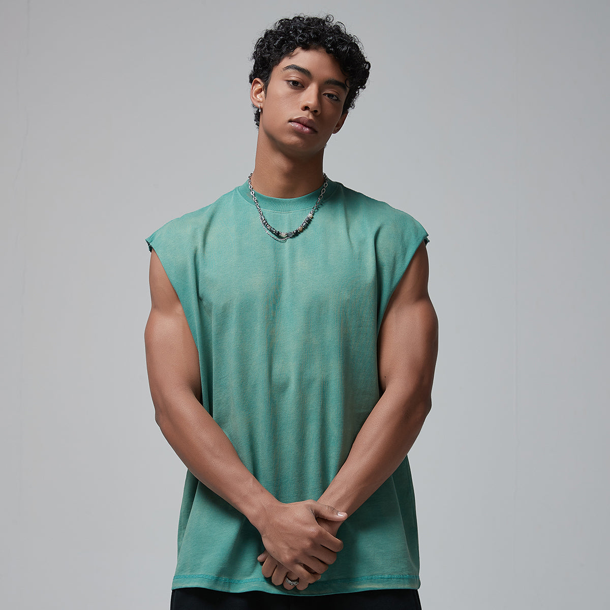 Acid Wash Sleeveless T Shirt 7.5oz Loose Fit Faded T Shirt