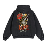 Skull Graphic Acid Wash Hoodie-INNBLAC Fashion Apparel