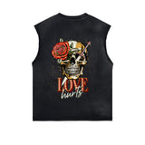 Skull Graphic Stone Wash Sleeveless Tee-INNBLAC Fashion Apparel