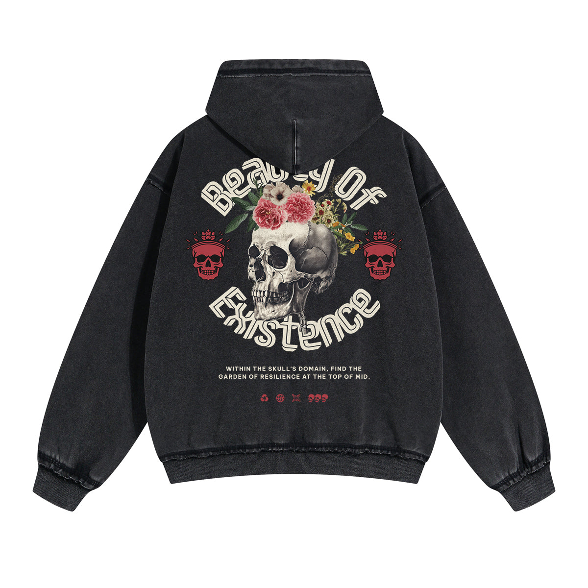 Skull Graphic Acid Wash Hoodie-INNBLAC Fashion Apparel