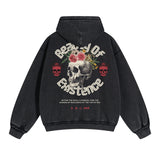 Skull Graphic Acid Wash Hoodie-INNBLAC Fashion Apparel