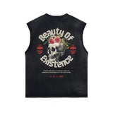 Skull Graphic Stone Wash Sleeveless Tee-INNBLAC Fashion Apparel