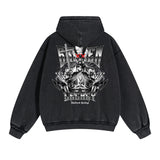 Skull Graphic Acid Wash Hoodie-INNBLAC Fashion Apparel