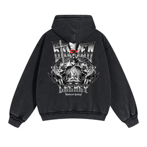 Skull Graphic Acid Wash Hoodie-INNBLAC Fashion Apparel