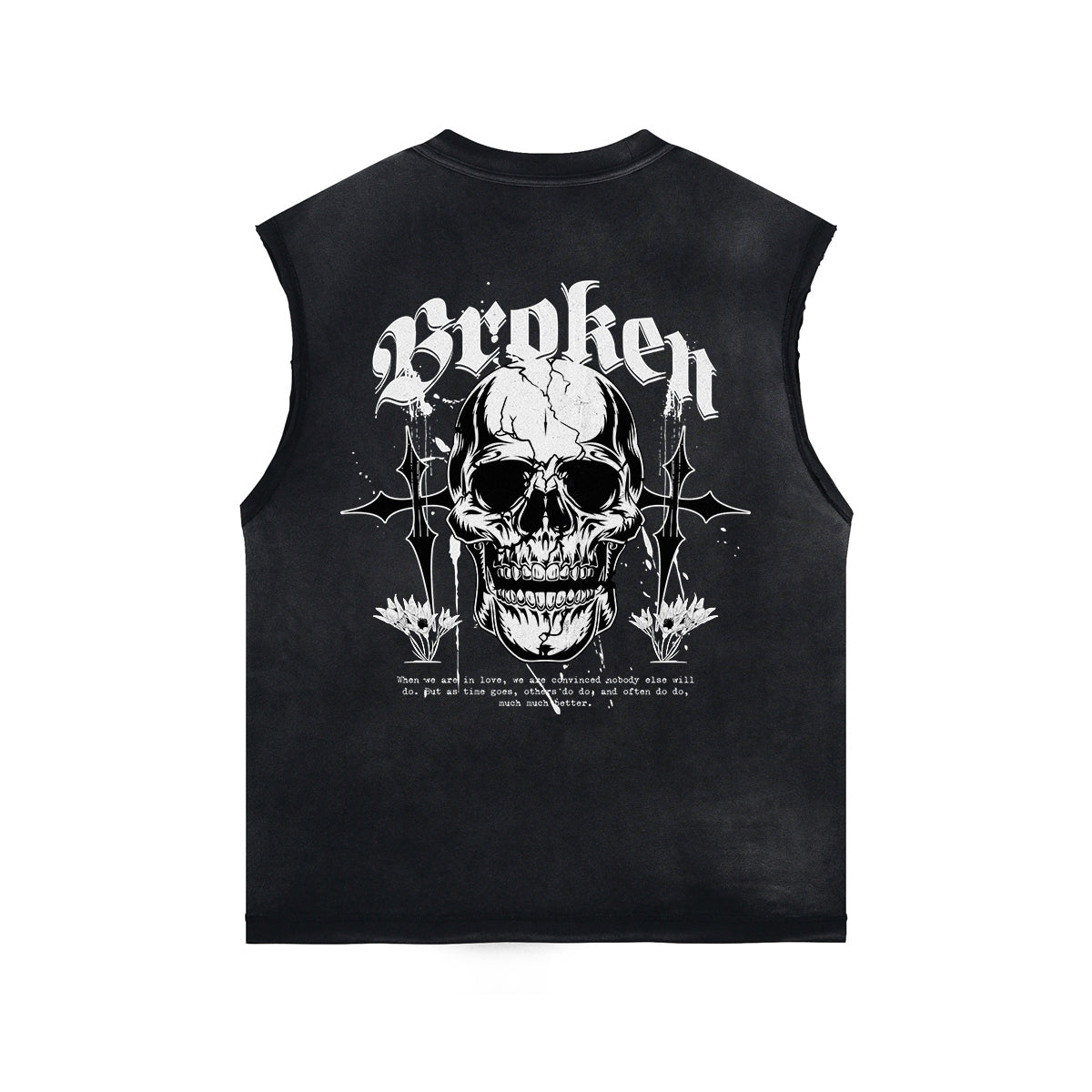 Skull Graphic Stone Wash Sleeveless Tee-INNBLAC Fashion Apparel