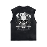 Skull Graphic Stone Wash Sleeveless Tee-INNBLAC Fashion Apparel