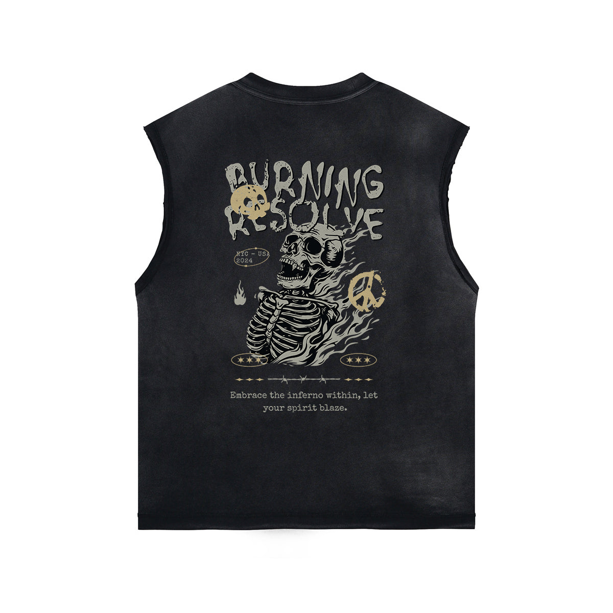 Skull Graphic Stone Wash Sleeveless Tee-INNBLAC Fashion Apparel