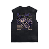 Skull Graphic Stone Wash Sleeveless Tee-INNBLAC Fashion Apparel