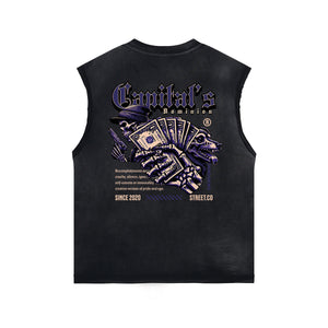 Skull Graphic Stone Wash Sleeveless Tee-INNBLAC Fashion Apparel