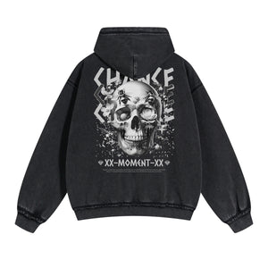 Skull Graphic Acid Wash Hoodie-INNBLAC Fashion Apparel