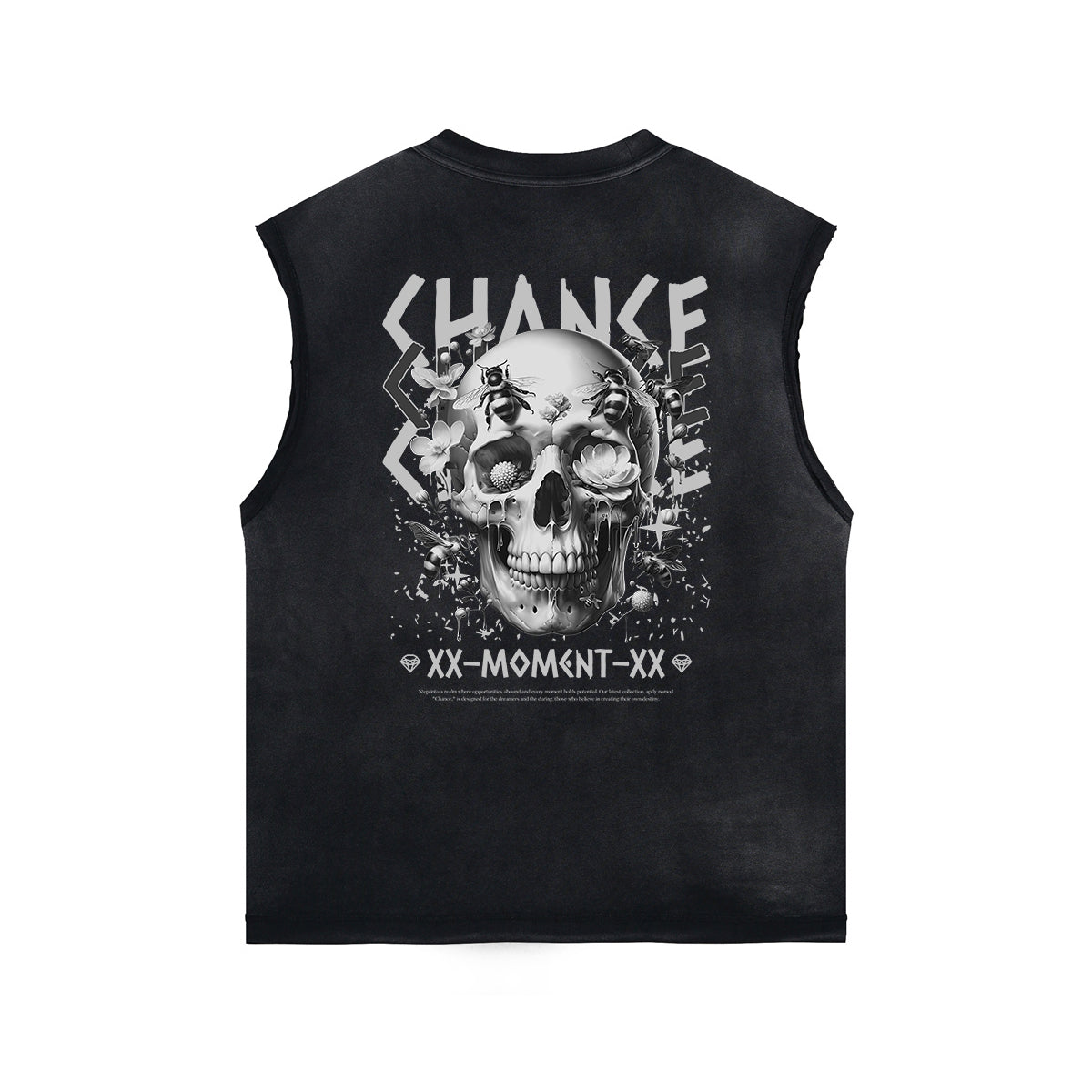 Skull Graphic Stone Wash Sleeveless Tee-INNBLAC Fashion Apparel