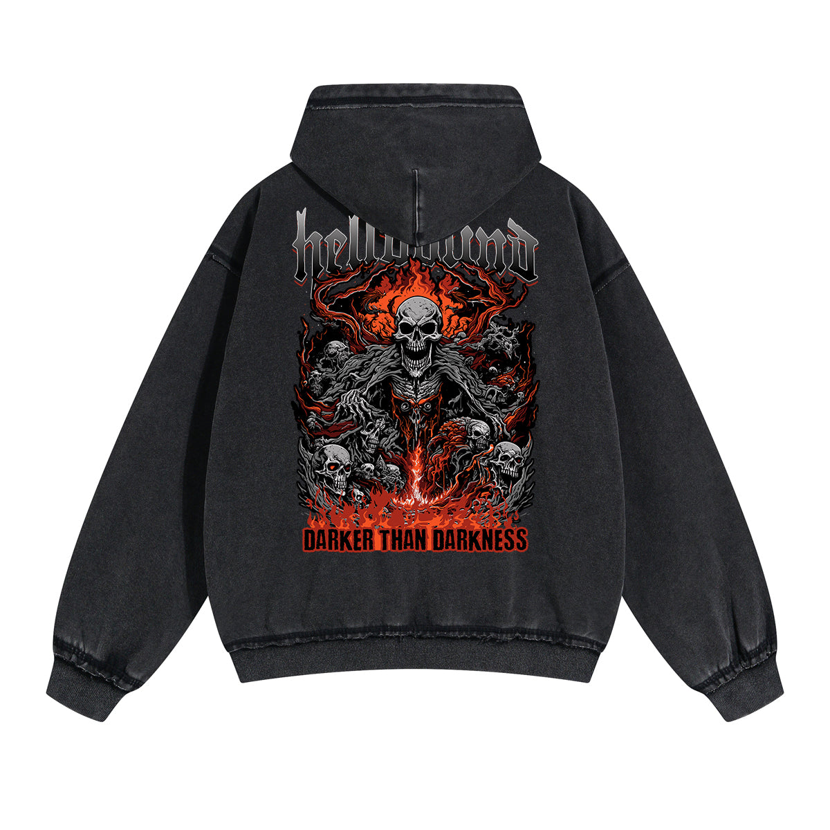 Skull Graphic Acid Wash Hoodie-INNBLAC Fashion Apparel