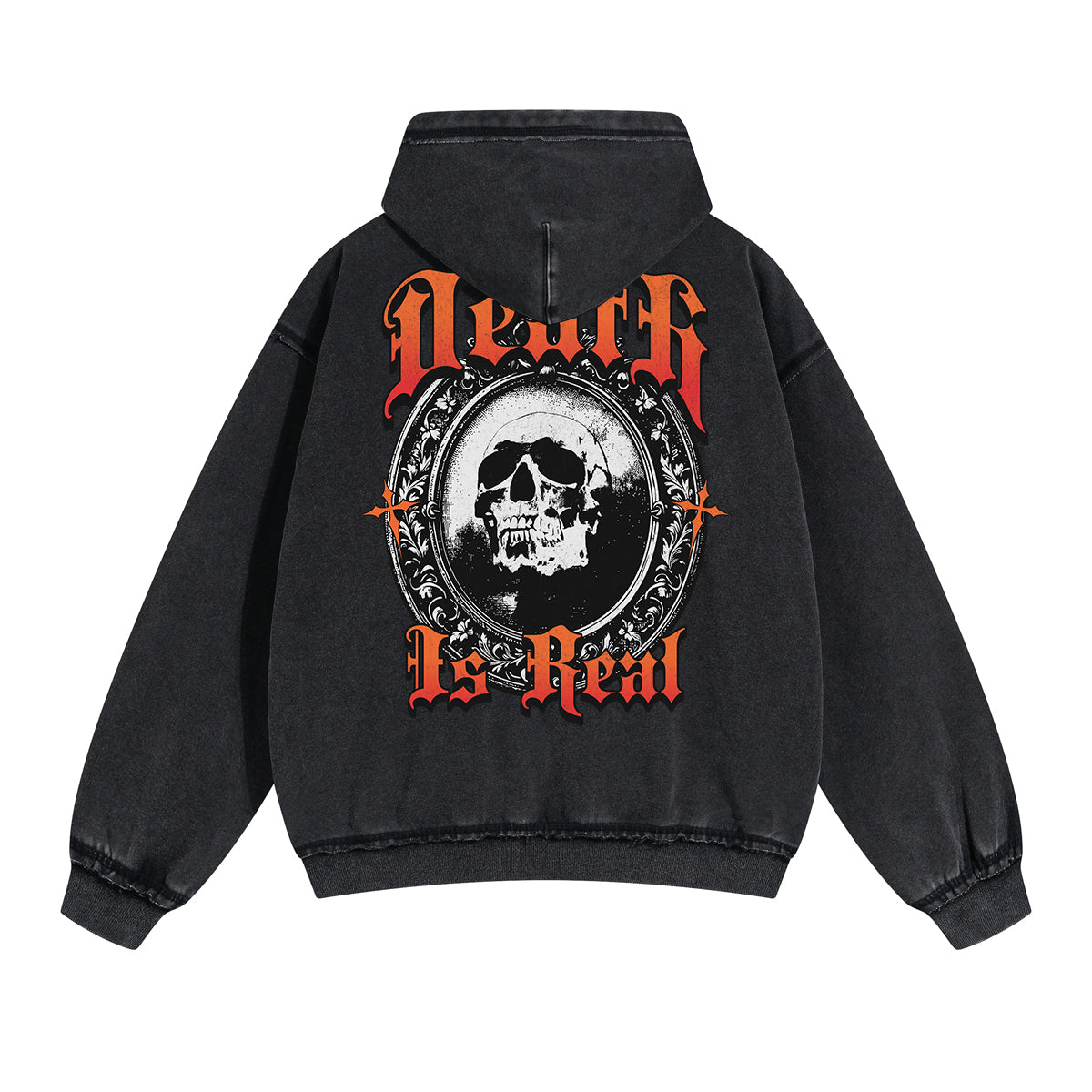 Skull Graphic Acid Wash Hoodie-INNBLAC Fashion Apparel