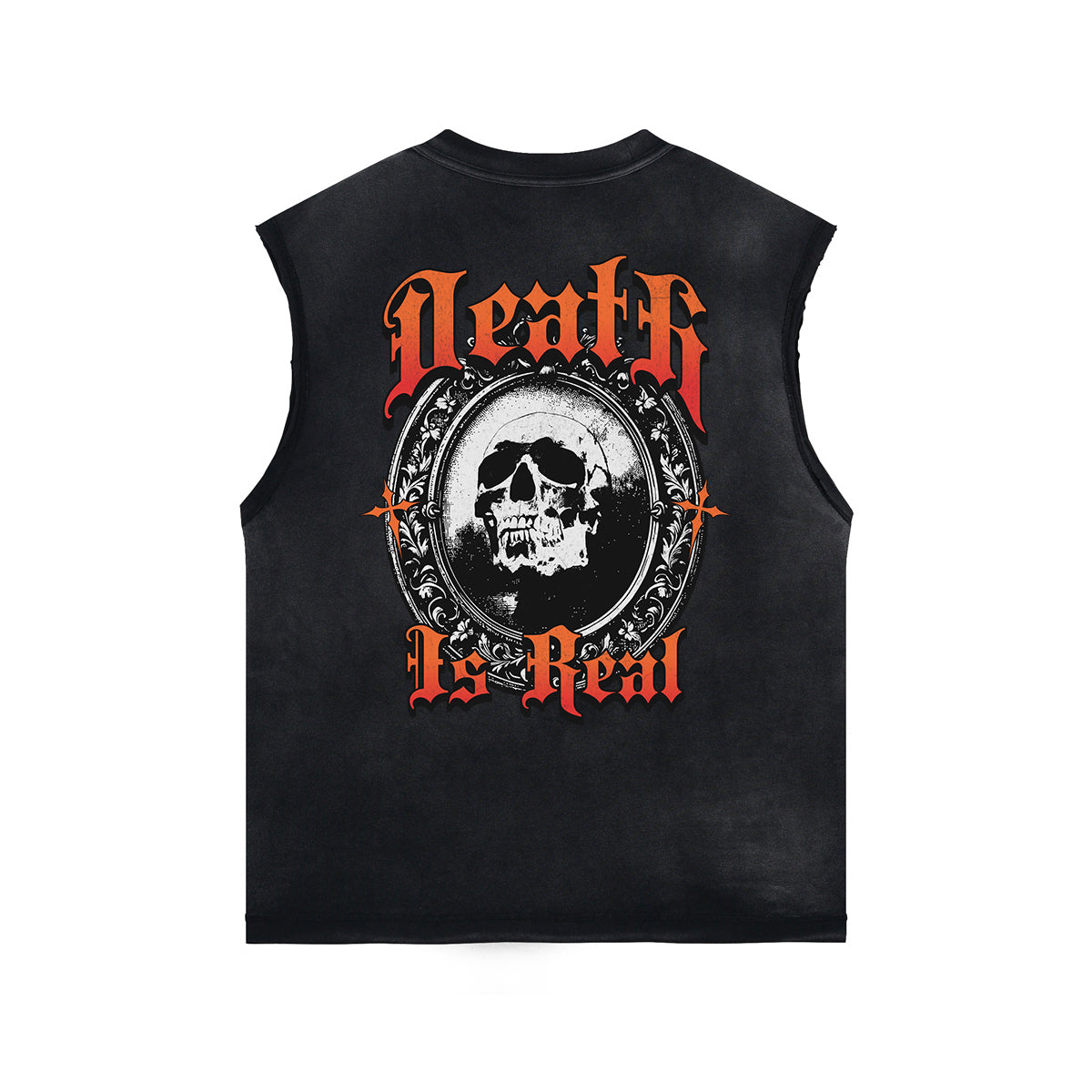 Skull Graphic Stone Wash Sleeveless Tee-INNBLAC Fashion Apparel